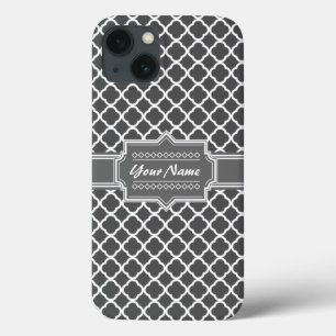 Charcoal Grey Quatrefoil Custom Personalised Name iPhone 13 Case