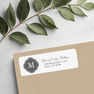 Charcoal Grey Quatrefoil Monogram Return Address Label