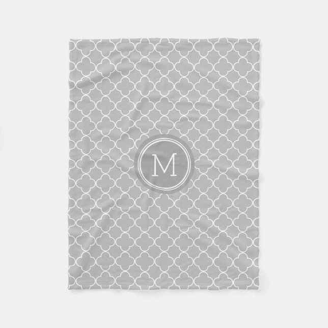 Charcoal Grey Quatrefoil Pattern Monogram Blanket (Front)