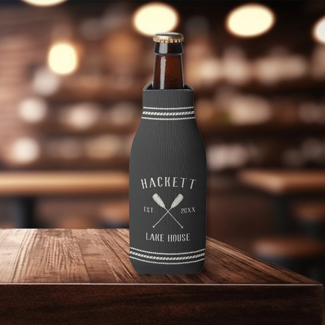 Charcoal Grey Rustic Oars Personalised Lake House Bottle Cooler (Creator Uploaded)