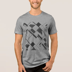 Charcoal Grey Shapes Crisscross Abstract Art Print Tri-Blend Shirt
