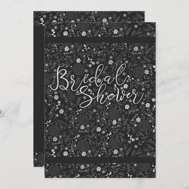 Charcoal Grey & Silver Elegant Bridal Shower Invitation (Front/Back)