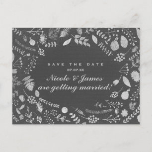 Charcoal Grey Silver Floral Save The Date Postcard
