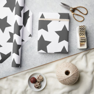 Charcoal Grey Stars Wrapping Paper