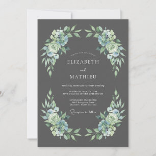 Charcoal Grey Stately Botanical Wedding Invitation