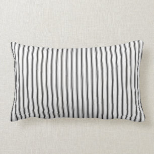 Charcoal Grey Ticking Stripes Farmhouse Cottage Lumbar Cushion