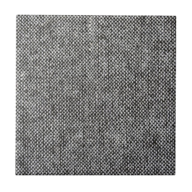 Charcoal Grey Tweed Fabric Texture Pattern Ceramic Tile (Front)