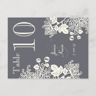 Charcoal Grey Vintage Floral Wedding Table Number Postcard