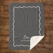 Charcoal Grey Wavy Border Monogrammed