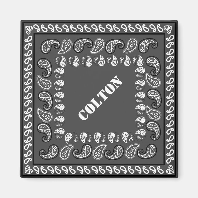 Charcoal Grey Western Paisley Bandanna Personalise Magnet (Front)