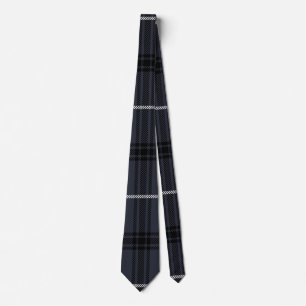 Charcoal Grey, White, and Midnight Black Tartan Tie