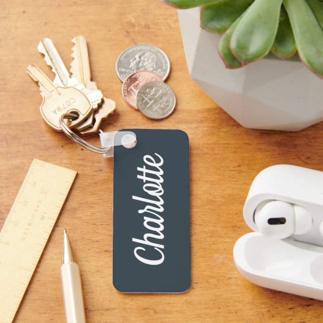 Charcoal Grey  & White Custom Name Key Ring (Desk)