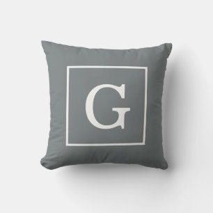 Charcoal Grey White Framed Initial Monogram Cushion