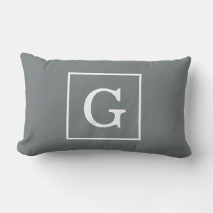 Charcoal Grey White Framed Initial Monogram Lumbar Cushion