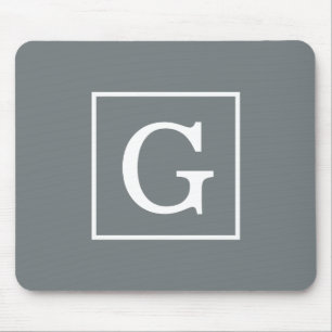 Charcoal Grey White Framed Initial Monogram Mouse Pad