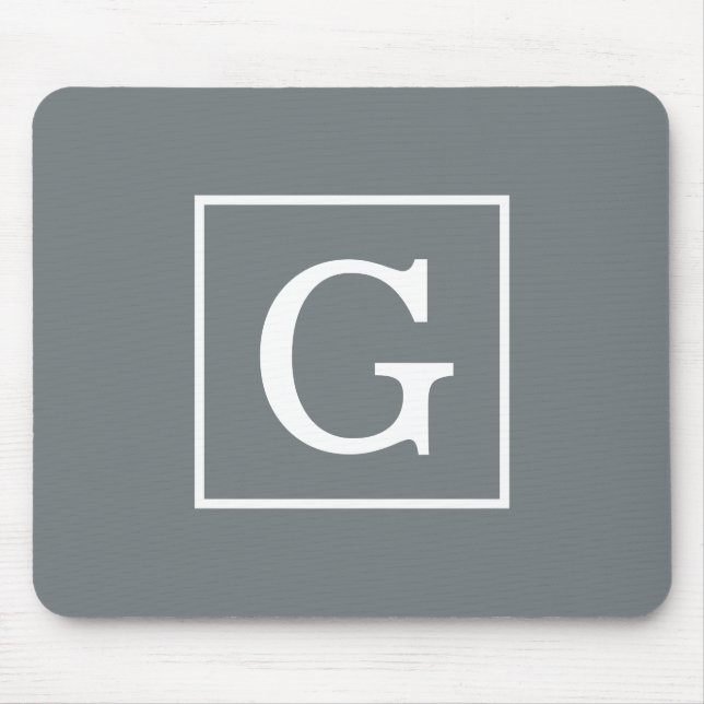 Charcoal Grey White Framed Initial Monogram Mouse Pad (Front)