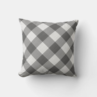 Charcoal Grey White Gingham Pattern Country Cushion