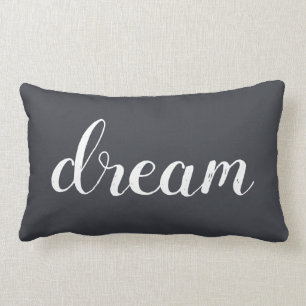 Charcoal Grey  White Modern Dream Typography Lumbar Cushion