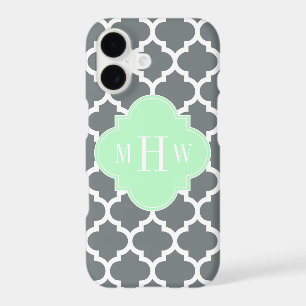 Charcoal Grey White Moroccan #5 Mint Name Monogram