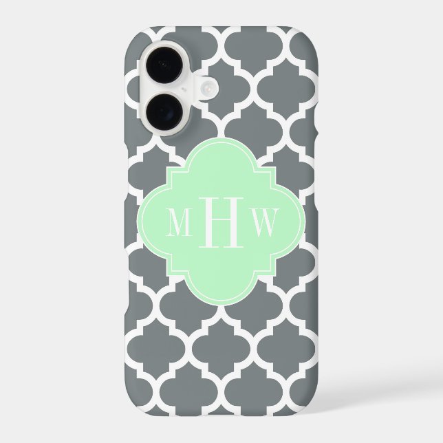 Charcoal Grey White Moroccan #5 Mint Name Monogram (Back)