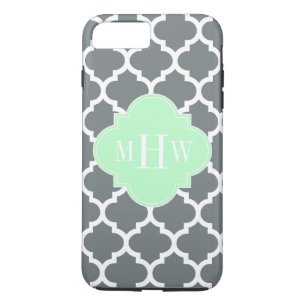 Charcoal Grey White Moroccan #5 Mint Name Monogram iPhone 8 Plus/7 Plus Case