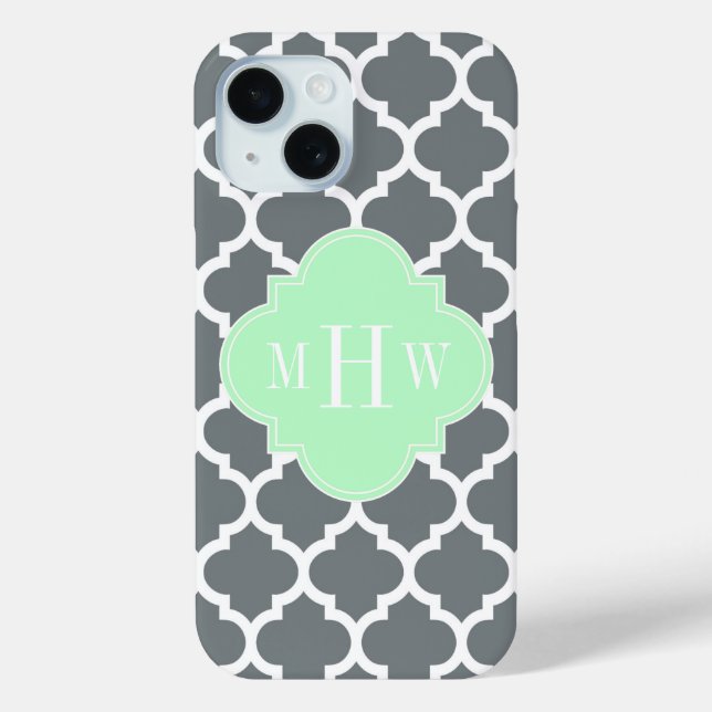 Charcoal Grey White Moroccan #5 Mint Name Monogram Case-Mate iPhone Case (Back)