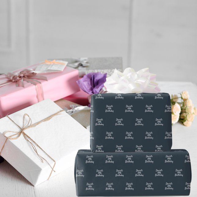Charcoal grey white name script wrapping paper (Creator Uploaded)