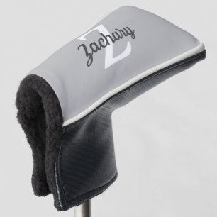 Charcoal Grey White Retro Monogram Personalised Golf Head Cover