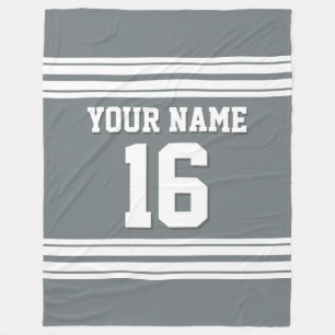 Charcoal Grey White Sports Jersey Fleece Blanket