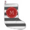 Charcoal Grey White Stripes Pattern, Red Monogram