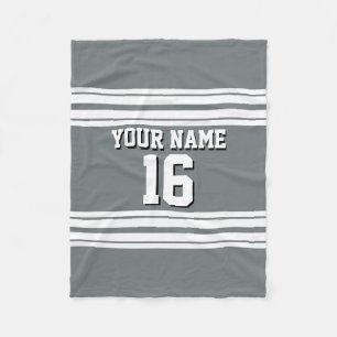 Charcoal Grey White Team Jersey Custom Number Name Fleece Blanket