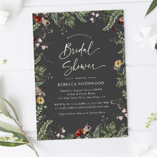 Charcoal Grey Wildflowers Greenery Bridal Shower Invitation