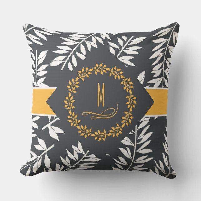 Charcoal Grey with Golden Accents and Monogram Cushion (Front)