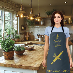 Charcoal Grey with Pale Gold Rolling Pin and Herb Apron