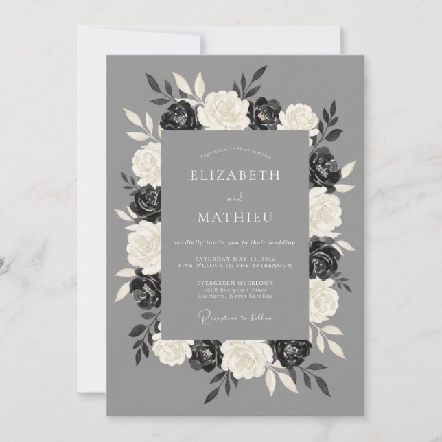 Charcoal Grey Wreath Wedding Invitation (Front)