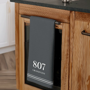 Charcoal House Number & Street Name Tea Towel