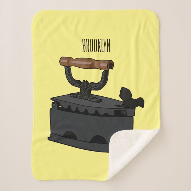Charcoal iron cartoon illustration sherpa blanket (Front)