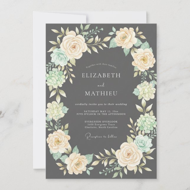 Charcoal Ivory Blossom Wedding Invitation (Front)