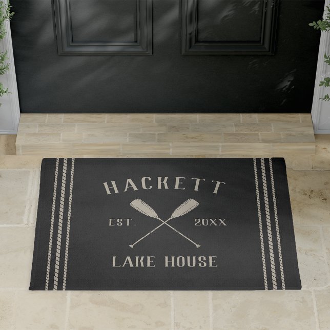 Charcoal | Lake House Rustic Oars Personalized Doormat (Creator Uploaded)