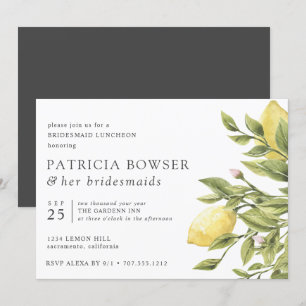Charcoal   lemons and leaves Bridesmaid Luncheon Invitation