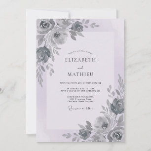 Charcoal Lilac Petal Wedding Invitation