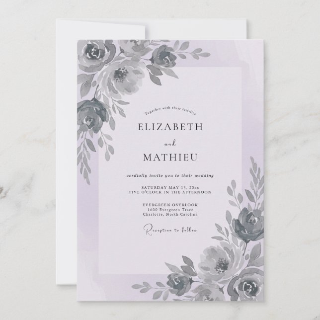 Charcoal Lilac Petal Wedding Invitation (Front)