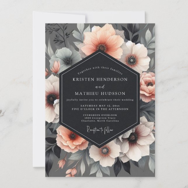 Charcoal Luminous Flora Wedding Invitation (Front)