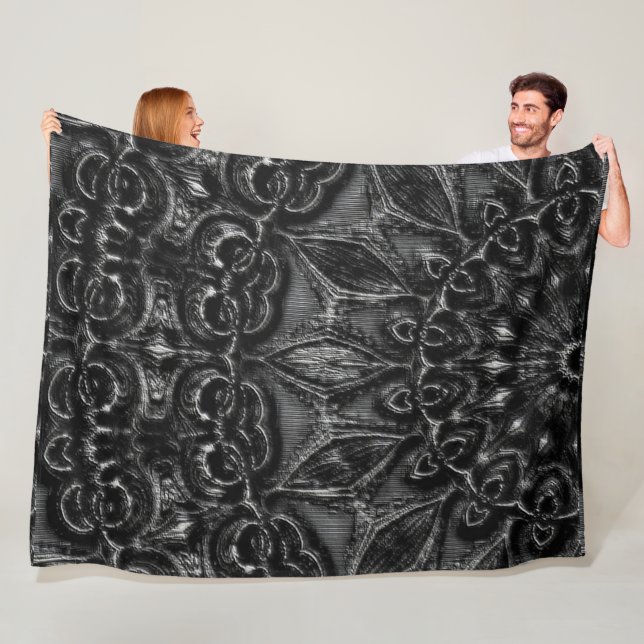 Charcoal Mandala  Fleece Blanket (In Situ)