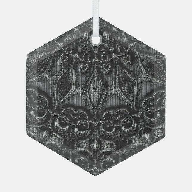 Charcoal Mandala   Glass Tree Decoration (Front)