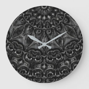 Charcoal Mandala  Large Clock