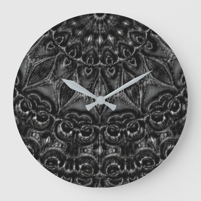 Charcoal Mandala  Large Clock (Front)
