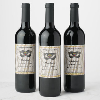 Charcoal Masquerade White Damask Gala Favour Wine Label