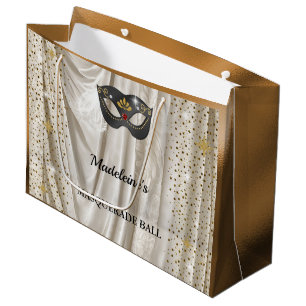 Charcoal Masquerade White Damask Gold Glitter Large Gift Bag