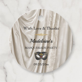 Charcoal Masquerade White & Gold Damask Round Favour Tags
